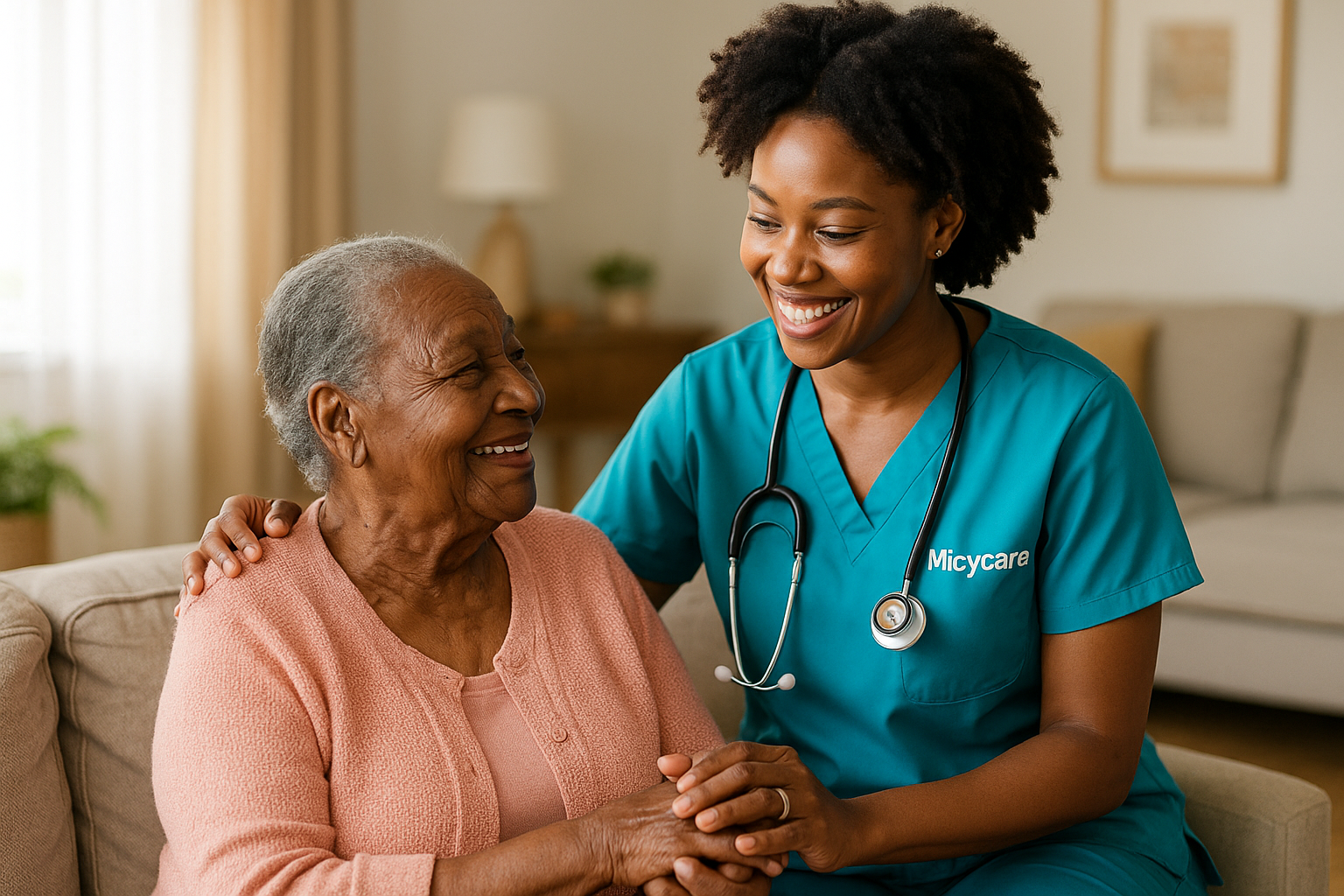 MICYCARE nurse providing compassionate care to elderly patient